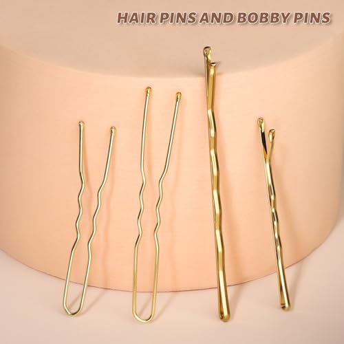 Teenitor 300pcs Blonde Bobby Pins Hair Pins 100 Bobby Pins Blonde Hair 2" 2.75",100 Hair Pins for Women 2" 2.36" 100 Hair Bands Kit - color: Blonde