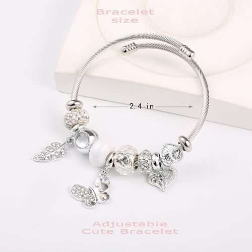 YouLuo Cute Necklace Charm Bracelet Set,Personalized Jewelry Gift for Women | Cute Charm Bracelet, Adjustable Stainless Steel Bracelet, Anime Cartoon Accessories Bracelets for Women Gift and Friendship - color: Butterfly
