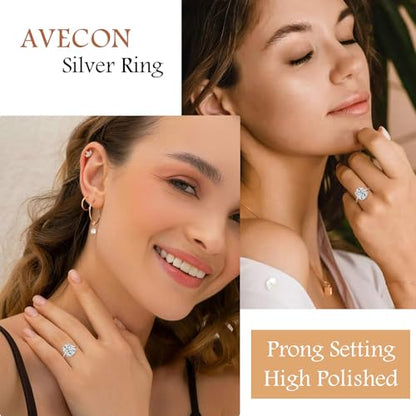 AVECON 3CT/5CT Elongated Cushion Cut Engagement Ring for Women, Promise Wedding Cubic Zirconia 14K Gold/White Gold Plated Band Size 5-9 - color: Silver-5CT