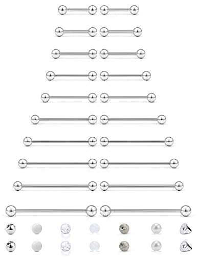 Prjndjw Industrial Earrings For Women Surgical Stainless Steel 14g Industrial Piercing Jewelry Chain Dangle Industrial Barbell Piercing Kit Cartilage Piercing Jewelry,Silver,Black,Rainbow,Rose Gold