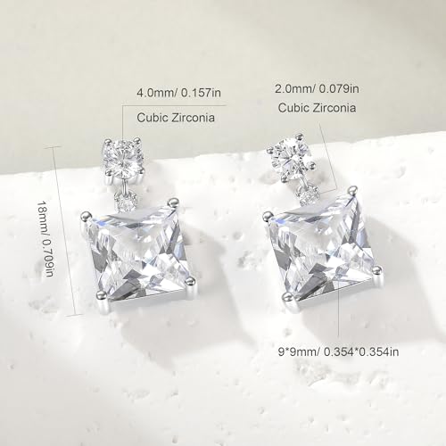 White Gold Earrings for Women Men Hoop and Stud Earring Set | Hypoallergenic 14K White Gold Plated Hoops Huggie Stud Earrings Set Round Cubic Zirconia Ear Jewelry - style: A6-White Gold-Hoop&Square Dangle Stud (4 Pairs)