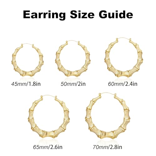 18K Gold Plated Bamboo Hoop Earrings for Women – Large Round Heart Design, 80/90s Ghetto Door Knocker Style, Trendy Hip Hop Jewelry Accessories - color: Gold Hoop 45mm