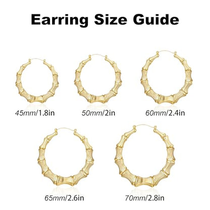 18K Gold Plated Bamboo Hoop Earrings for Women – Large Round Heart Design, 80/90s Ghetto Door Knocker Style, Trendy Hip Hop Jewelry Accessories - color: Gold Hoop 50mm
