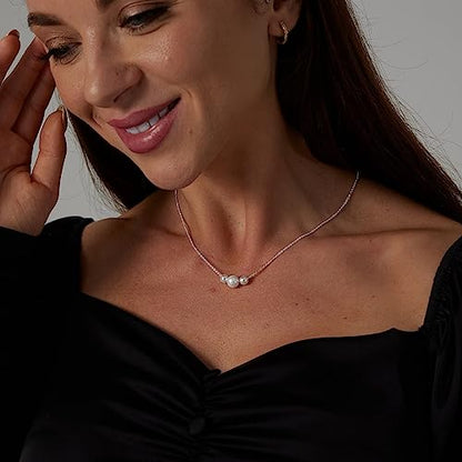 Kyerlyn Dainty Pearl Pendant Necklaces for Women 14K Gold Plated Handmade Layered Pearl Chain Necklace Delicate Layered Pearl Necklace Everyday Jewelry Gift - color: 3 Pearl-Silver