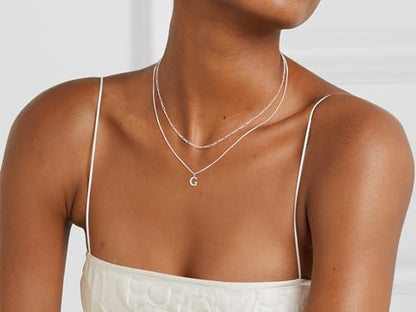 MBW Dainty Silver Layered Initial A-Z Pendant Necklaces for Women Thin | Simple Waterproof 925 Silver Plated Necklace Figaro Choker Monogram Name Jewelry Set Personalized - color: Silver InitIal NK-G
