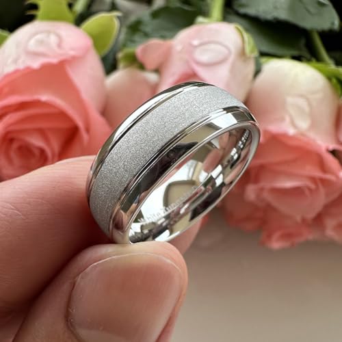 TUTISS 6mm 8mm Black/Gold/Rose Gold/White Tungsten Rings for Men Women Fashion Engagement Wedding Bands Sandblasted Finish I Love You Engraved Comfort Fit - color: 8mm White Tungsten I Love You