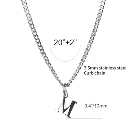 Men’s Minimal Initial Necklace, Stainless Steel Gold Silver Tone 26 Letters Pendant Necklace for Men Women 3.5mm Cuban Chain Waterproof - style: B
