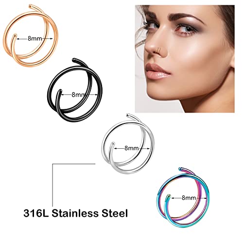 20G Double Nose Ring Hoop for Single Piercing - 2-36 Pcs Jewelry for Women - color: colorful
