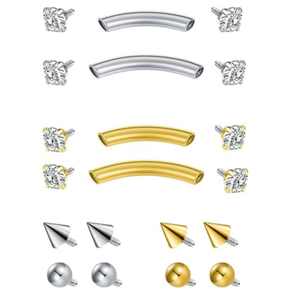 FECTAS Internal Threaded Eyebrow Rook Piercing Jewelry 16G Earrings 8/10mm Vertical Labret Lip Jewelry Curved Barbell Eyebrow Rings Tiny Small Belly Rings Ear Rook Helix Conch Daith Piercing Jewelry - color: silver&gold