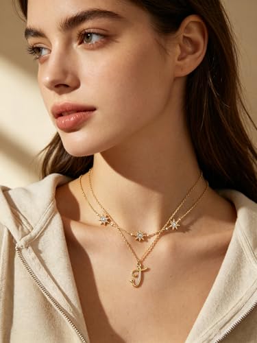 14K Gold A-Z Initial Lette Necklace Star Choker Women Necklace | Personalized Initial Jewelry, Meaningful Name Letter Gift for Women Wife Mom Friend, Perfect Present For Birthday/Anniversary - style: 14K Gold-T