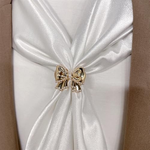 Dainty Bowkont Pearl Silk Scarf Ring Clip for Women Gold Plated Elegant Chic Bow Waist Buckle Holder Clasp Holder Scarfs T-Shirt Shawl Scarves Clasp Dress Clothing Accessories Jewelry