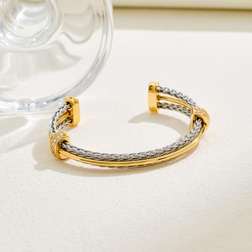 LILIE&WHITE Gold And Silver Bracelets For Women With Braided Design Chic Gold Bangle Statement Bracelet Cuff Bracelets Fashion Jewelry - color: SL22993A