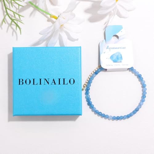Natural Stone Beaded Anklets for Women, Handmade Boho Clear Quartz 4mm Crystal Beads Anklet, Gold Chain Adjustable Ankles Bracelet, Beach Summer Jewelry Gemstone Foot Bracelet Gift - color: Aquamarine