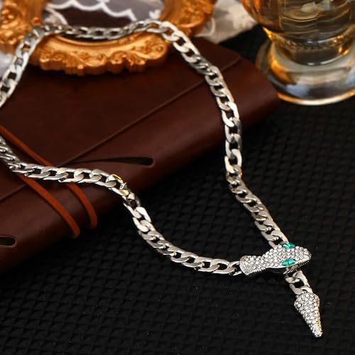 Bendable Snake Chain Necklace for Women Arm Cuff Flexible Twisty Multi-purpose DIY Bracelet and Punk Choker Trendy Medusa Snake Jewelry Gift - style: Green Eye Snake Silver