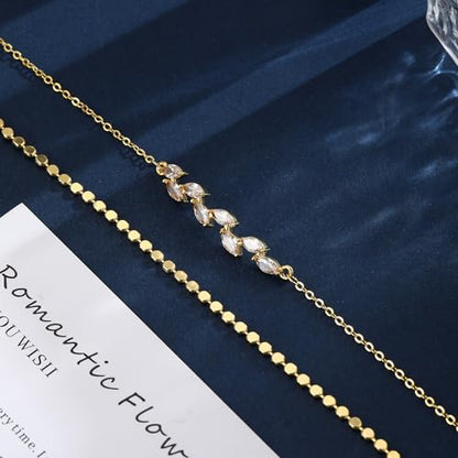 CAROVO Gold Ankle Bracelets for Women Waterproof,14K Gold Plated Bead Leaf Heart Dot Satellite Chain Layered Anklets Non Tarnish Summer Beach Jewelry Gift for Women - style: C: Dot&Leaf