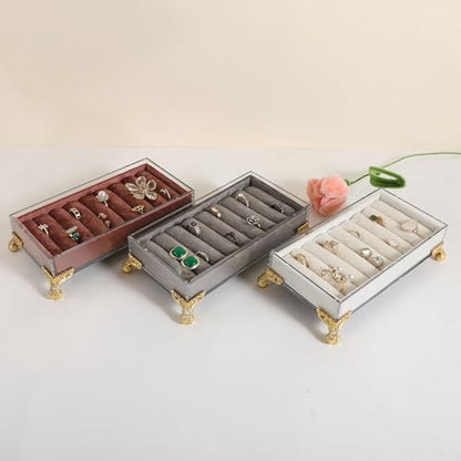 velvet slots Ring holder for jewelry organizer, Earring ring display stand for selling, felt ring jewelry holder tray showcase【Velvet slots Ring Holder-Grey】 - color: Grey