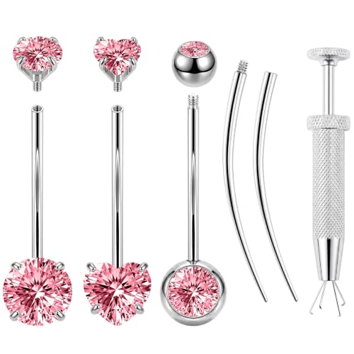 JELUTAR 316L Belly Button Rings, 6 PCS 14G Belly Rings Piercing Kit - color: Pink