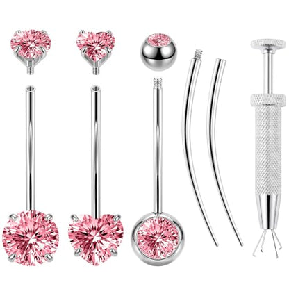 JELUTAR 316L Belly Button Rings, 6 PCS 14G Belly Rings Piercing Kit - color: Pink