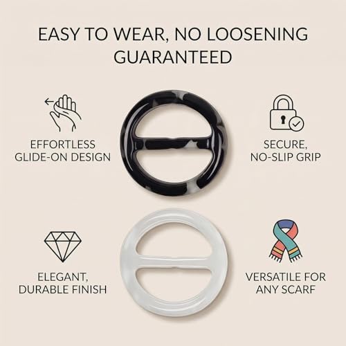 6PCS 2inch Women Lady Plastic Round Circle Scarf Ring Clips Scarves Buckle Silk Clasp Clothing Ring Wrap Holder for Silk Neckerchief Clothing T-Shirt(Black White Mixed)