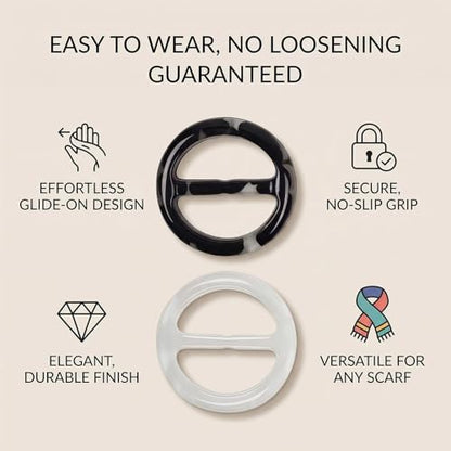 6PCS 2inch Women Lady Plastic Round Circle Scarf Ring Clips Scarves Buckle Silk Clasp Clothing Ring Wrap Holder for Silk Neckerchief Clothing T-Shirt(Black White Mixed)