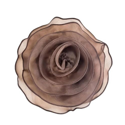 10inch Extra Large Flower Brooch Pin for Women Fashion Dainty Organza Satin Fabric Big Camellia Brooches Lapel Pins Wedding Dance Party Dress Accessories Exaggerated Jewelry Gift - color: 10 inch Brown