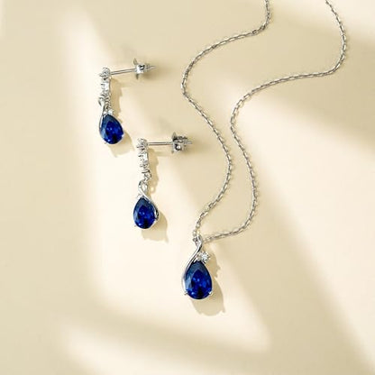 immobird 925 Sterling Silver Infinity Birthstone Jewelry Set Teardrop | Birthstone Necklace and Earring Set, Small Pear-shape Pendant, Drop Earring, Timeless Gift for Her, Daily Wear, Nice Gift Box - color: 09-Sep.
