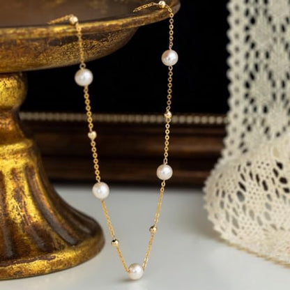 Boho Pearl Y Shape Necklaces for Women, Dainty 14k Gold Plated Pearl Beaded Chain Choker Necklace Trendy Jewelry Accessories Gift - style: Modern