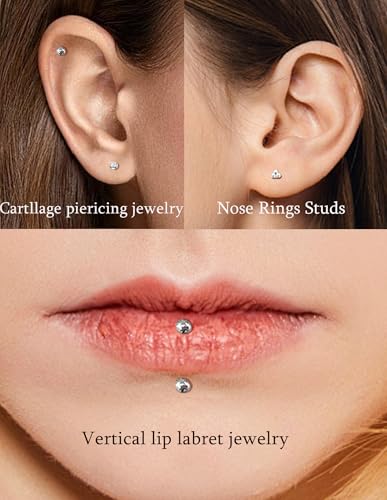 Threadless Push in Nose Studs Rings Stainless Steel Flat Back Earrings Labret Monroe Lip Rings for Women Men Cartilage Helix Conch Tragus Piercing Jewelry 6mm 8mm 10mm Silver Gold Tone - color: Silver, size: 20G(0.8mm)