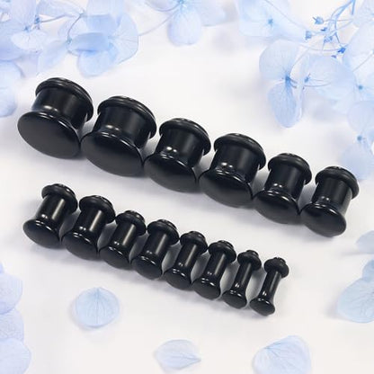 8G-12mm Acrylic Single Flare Gauges for Ears with Silicone O-Ring Opalite/Black/White/Clear Gauges Plugs and Tunnels Stretcher Expander Stretching Kit for Women Men - color: Black 8G-12mm