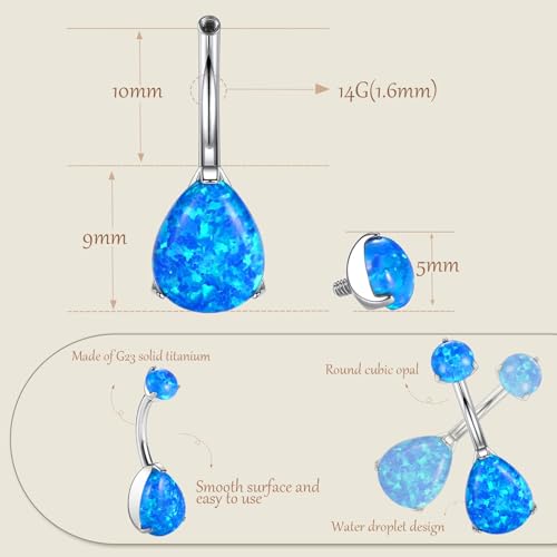 AROWRO Belly Button Ring Titanium Gold Sliver Hypoallergenic 14G Belly Button Piercing 10mm Barbell Belly Rings for Women With Opal - color: Sliver+Blue Opal