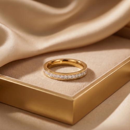 Minimalist & Romantic Single-Row Diamond Ring for Daily, Date & Wedding - color: Yellow Gold