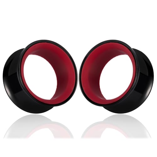 DOEARKO 2Pcs Stainless Steel Outer Ring & PLA Inner Plug Ear Gauges (2g/6mm - 1"/25mm) Hypoallergenic Double Material for Stretched Ears Lightweight Breathable Plugs - color: B&R, size: 14mm(9/16")