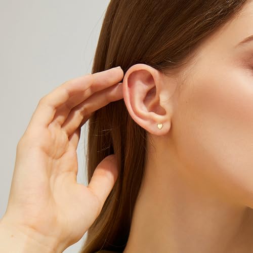 JIAYIQI Minimalist 925 Sterling Silver Stud Earrings Set, 14K Gold Plated Hypoallergenic Tiny Bar Dot Heart Star Studs for Women & Men - style: Gold-Heart-1 Pair