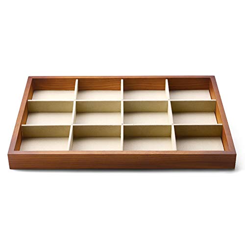 Oirlv Solid Wood Jewelry Tray,Jewelry Drawer Organizer,12 Grid(Cream) | Stackable Design,for Jewelry Necklaces Bracelets and Watches,Organizing and Presentinge Legantly on Dressers&in Dresser - color: Creamy-white 12 grid tray