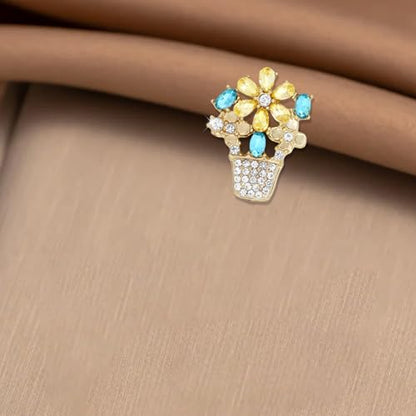 Rhinestone Flower Brooch Cute Floral Crystal Pearl Brooches and Pins for Women Gold brooch Fashion Jewelry for Women Men Gift - color: Crystal flower basket