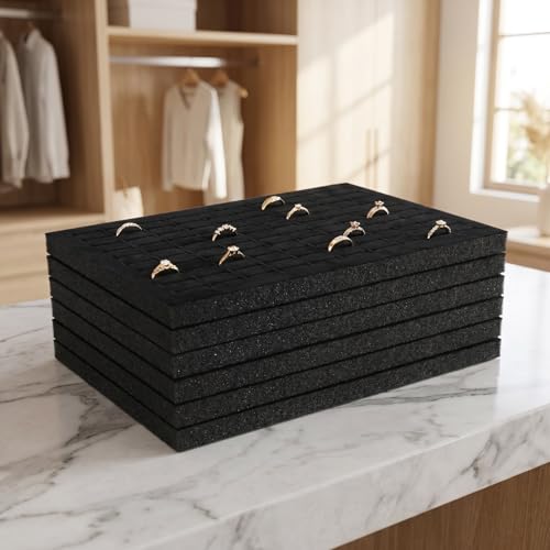 Lurrose 5pack Black Velvet Ring Organizer Foams Earring Storage Box，slot Foam Insert Stud Jewelry Holder，ring Inserts Display Pad Retail Showcase