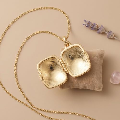 YOUFENG Love Heart Locket 14K Gold-Filled Oval Circle Rectangle Lockets that Hold Pictures Floral Patterns Necklace for Women - style: Gold Rectangle