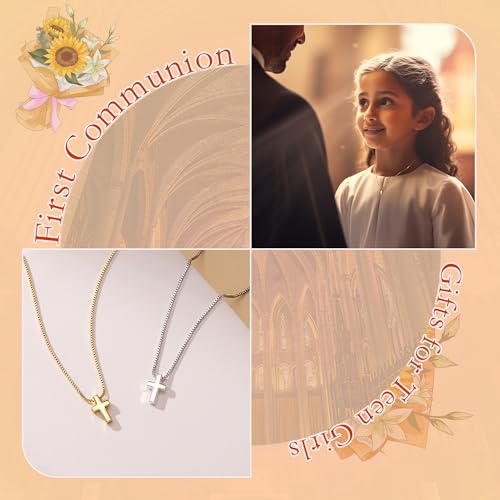 Poxtex Cross Necklace for Women Teen Girls, Dainty 14K Gold Silver Plated Cross Choker Jewelry Non Tarnish Waterproof Cute Simple Small Necklace Christian Baptism Religious Faith Jewelry Gifts - color: 02 Tiny Cross - Silver