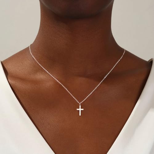 Carffordo 925 Sterling Silver Cross Necklace, Dainty Necklace for Women | Simple Small Cross Pendant Necklace, Sterling Silver/16K Gold Plated Non-Tarnish Faith Jewelry, Christian Religious Gifts - style: Sterling Silver Cross Necklace