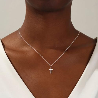 Carffordo 925 Sterling Silver Cross Necklace, Dainty Necklace for Women | Simple Small Cross Pendant Necklace, Sterling Silver/16K Gold Plated Non-Tarnish Faith Jewelry, Christian Religious Gifts - style: Sterling Silver Cross Necklace