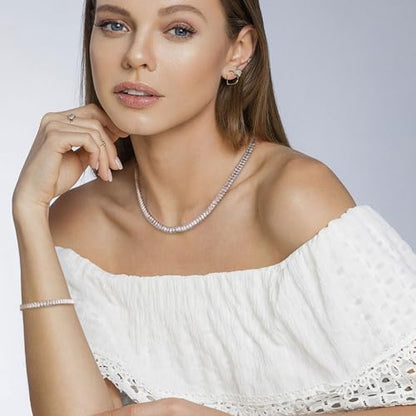 HZMAN Crystal Necklace Bracelet Jewelry Set for Women Dainty Rhinestone Choker Necklace Tennis Bracelet Cubic Zirconia Bridal Wedding Jewelry - color: Silver