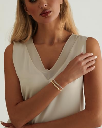 14K Gold Plated Bracelets for Women Dainty Tennis Initial Bracelet Trendy Beaded Stackable Charm Bracelets Layered Waterproof Bracelet Dainty Bracelet for Women Jewelry Gifts - style: E