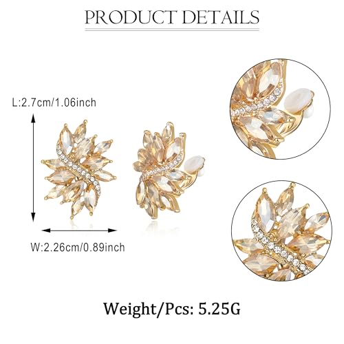 EVER FAITH Sparkly Rhinestone Clip-on Earrings for Women Bride, Fashion Marquise Crystal Cluster Wedding Bridal Stud Earring for Prom Formal Party - color: Champagne Gold-Tone