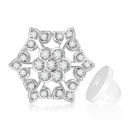 Crystal Lapel Pins Brooch for Men Women in Silver Tone, Metal Brooch Pins for Suits, Mens Suit Accessories on Wedding Birthday Anniversary Father's Day. - color: snow flower