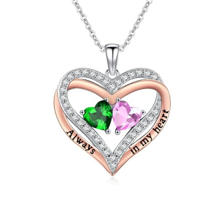 Heart Birthstone Necklace for Women 14K Rose Gold/White Gold Filled Overlapping Double Hearts Pendant Anniversary Valentine's Day Birthday Mother's Day Christmas Gifts for Wife Mom Daughter Her - color: 05-10-May-Oct Birthstone-A, style: Double-Layered Lo
