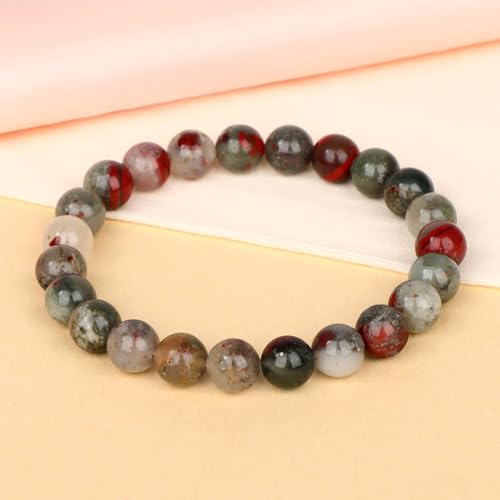 LPBeads Handmade Natural Gemstone Stretch Elastic Bracelet Healing Crystal Round Stone Beads Jewelry Gifts for Women Men - color: African Bloodstone, size: 8mm