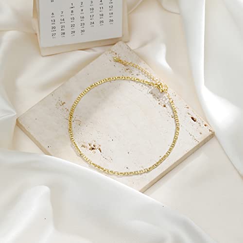 Pencros Dainty Layered Anklet,14K Gold Filled Cute Beads Satellite Chain Heart Boho Adjustable Anklets for Women - color: Anchor Chain Gold