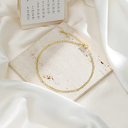 Pencros Dainty Layered Anklet,14K Gold Filled Cute Beads Satellite Chain Heart Boho Adjustable Anklets for Women - color: Anchor Chain Gold