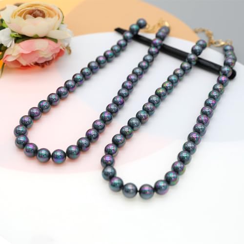Long Simulated 10mm AAA Pearl Strand Necklace for Women Multicolor Pearl Choker Necklace 1920s Pearl Statement Necklace Costume Jewelry - color: 10mm Shell Pearl Black