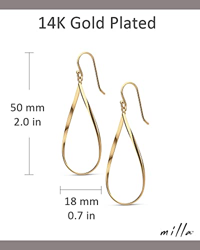 Milla Dainty Silver Drop Earrings for Women and Dangling Gold Earrings | Hypoallergenic, Easy to Wear, Available in 14K Gold, Rose Gold, or Silver Plated Finish, Different Designs - color: Teardrop / 14K Gold Plated
